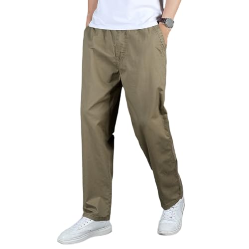 Puliam Mens Stretch Pants, Flex Fit Zipper-Pocket Durable Pants Men's Stretch Cargo with Elastic Waist