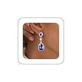 Andelaisi ボーホーサファイアブルーイヤリング ブルーサファイア ドロップイヤリング シルバーティアドロップサファイア ダングルイヤリング キラキラキュービックジルコニア ブルークリスタルイヤリング ジュエリー 女性と女の子用