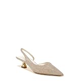 Franco Sarto Women's Devin Pointed Toe Kitten Heel Slingback Pump, Platinum Silver Fabric, 8.5