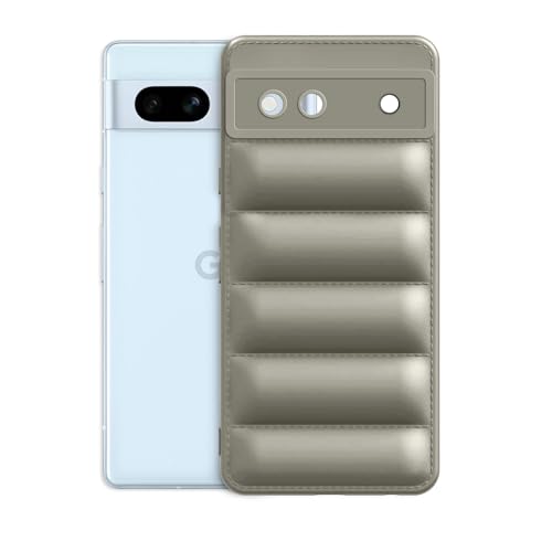 Image of Amazon Brand - Solimo Puffer Case Camera Protection Soft Back Cover for Google Pixel 7A - Natural Olive