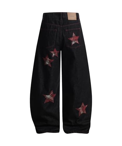 Vintage Star Patch Wide Leg Jeans Baggy Barrel Denim Pants Retro Streetwear2