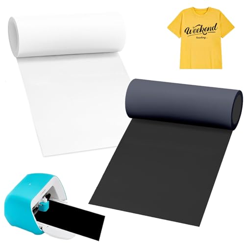 Smart Iron On para Cri-cut Joy, 14cm x 200cm, lámina Flexible Textil, Rollo Vinilo Termoadhesivo de PU para Textil, Sin Tapete de Corte, para Camisetas de Tela, Diseños DIY, Sombreros, Blanco+Negro