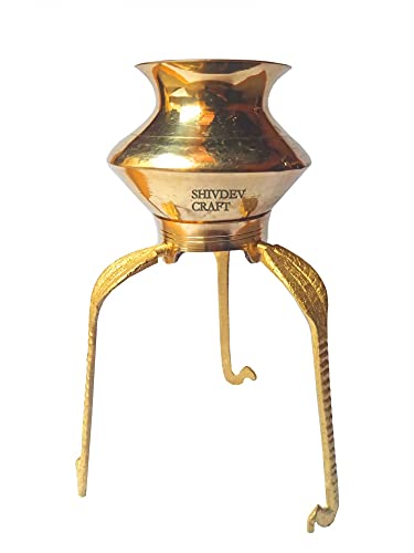 SHIVDEV CRAFT Shivling Abhishek Stand Tripai Lota Set Shiva Lingam Jalabhishekam Set With Brass Puja abhishekam Kalash (Golden, Brass) (Medium)