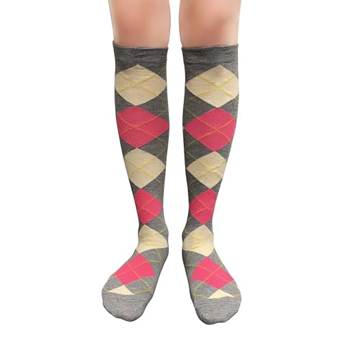 Image of Couver Women's Argyle Knee High Socks - Soft Acrylic Over the Calf Tube Style Socks for Casual Athletic - One Size