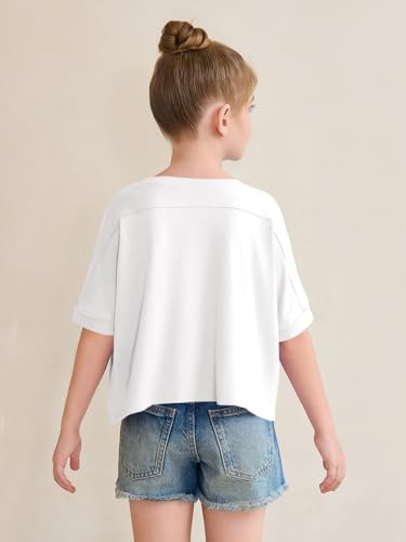 Haloumoning Girls Oversized Crop T Shirts Kids Summer Crewneck Batwing Half Sleeve Tops Tees 5-14 Years3