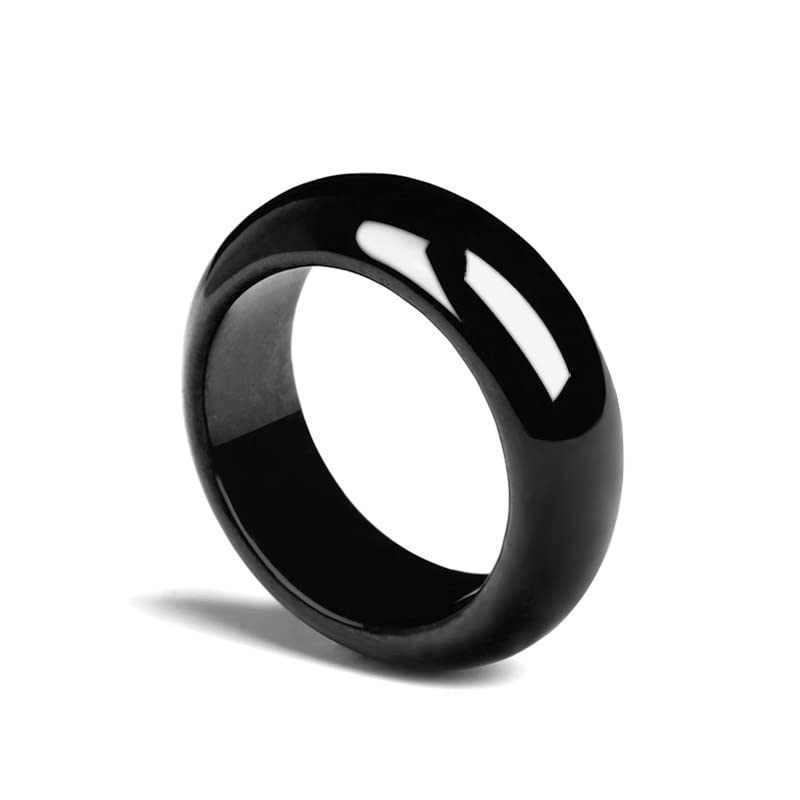 Natural Black Agate Ring For Men Women With Texture Handmade
