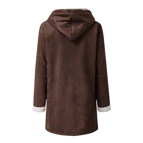 Women's Winter Warm Sherpa Lined Jacket Long Sleeve Button Down Fleece Hooded Coats Trendy3