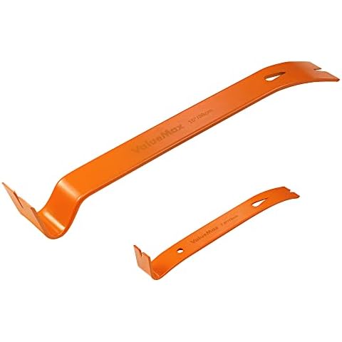 ValueMax 2-piece Flat Pry Bar Set, Includes 7-1/2” Mini Pry Bar, 15” Heavy Duty Nail Puller, Claw Bar, Wonder Bar, Corrosion Resistant Carbon Steel Made, for Kitchen Remodel, Prying Apart Boards Cover