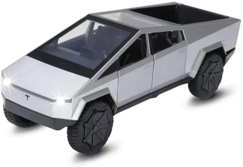Image of 1:32 Scale Tesla CyberTruck Toy Car Metal Pull Back Diecast Car with Openable Door and Sound Light, Gifts Toys for Kids, Grey