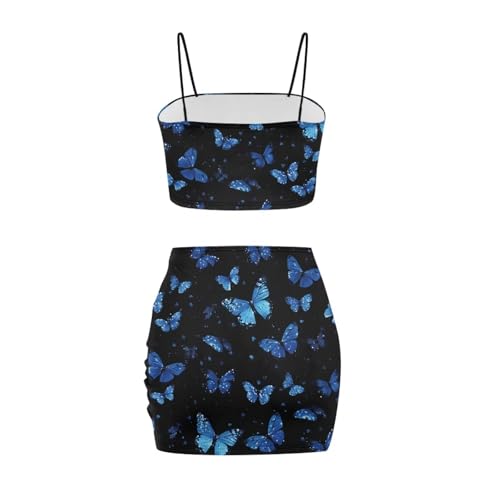 Image of Biyejit Women's 2 Piece Summer Outfits Spaghetti Strap Crop Tops and Bodycon Mini Skirt Dress Set Plus Size S-4XL