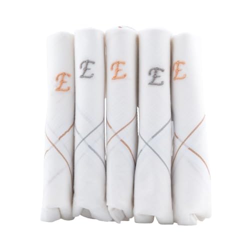 Image of CROSSLINE Men's Initial Monogram (A-Z) Embroidery 100% Pure Cotton Handkerchief | White Base With Colored Border | Handkerchiefs For Men Cotton Soft - (Pack of 5)