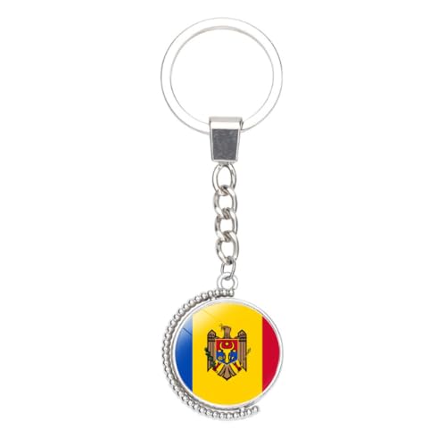 Porte-Clés Drapeau De Moldavie - Porte-Clés Cabochon Double Face À Rotation De Personnalité Accessoires De Porte-Clés Pendentif Drapeau National, Porte-Clés Pendentif Patriotique Moldave, Drape