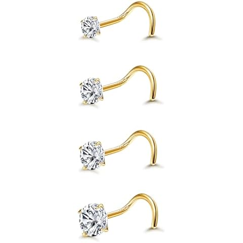 YADOCA 4 Pcs Gold Nose Studs with Zirconia Cover