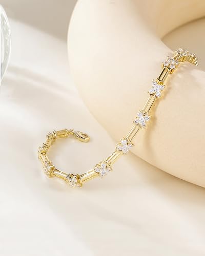 TIGRADE 14K Gold Plated Bracelet for Women Dainty Cubic Zirconia Adjustable Link Chain Bracelets for Lover Mom Friends Size 6.5-7.5 Inch2