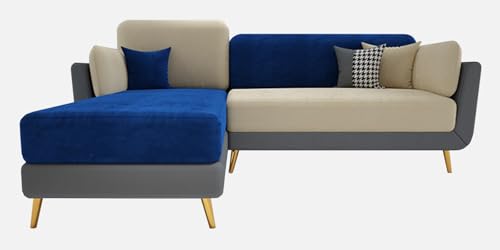 Image of Polyester Velvet Contemperory Sofa Set with Cushion Chaise Lounge, Sectional Sofa Perfect for Your Living Room,Guests Room & Office. (Blue & Beige, RHS 4 Seater)