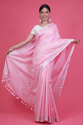 Image of STB-SILK TEXTILES BHAGALPUR Women's Bhagalpuri Linen Saree With Blouse Piece