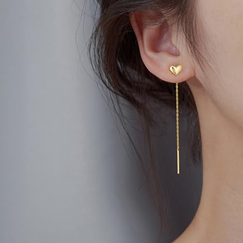 Vintage Gold Heart Threader Earrings for Women,Silver Chain Duster Earrings Long Tassel Chain Love Dangle Earrings,Simple Everyday Jewelry Gift2