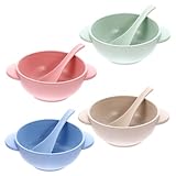 ZUNOXAZ 4セット 小麦秸秆製滑り止め付き 用食器 点 丈夫で な幼児向け給餌ボウル 食洗機対応 滑らかな縁で肌に優しい