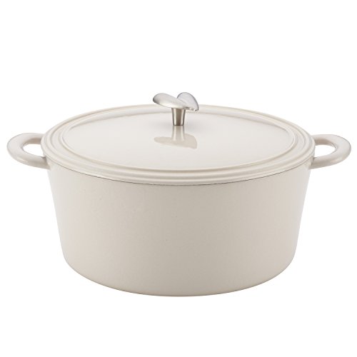Ayesha Curry Cast Iron Enamel Casserole Dish/ Casserole Pan / Dutch Oven with Lid - 6 Quart, French Vanilla