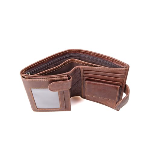 Genuine Leather Bifold Purse Capacity Multi Card Wallet for Men Retro Credit Holder Billfold Coffee Color