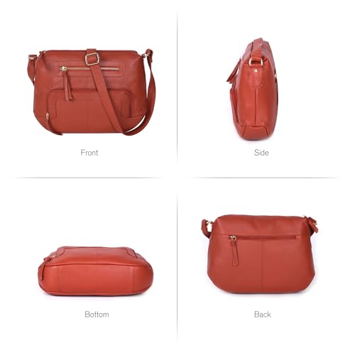 Image of Oak Leathers Women's Crossbody Bag - Genuine Leather Crossover Shoulder Purse With Adjustable Sling Strap - Medium Size