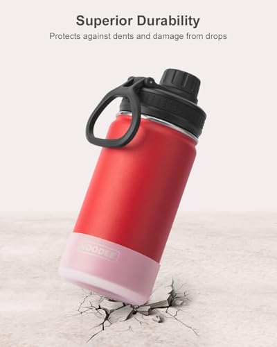 Image of koodee Water Bottle 2 Pack 12 oz Stainless Steel Vacuum Insulated Wide Mouth Sports Water Bottle with Leakproof Spout Lid (Canyon Red-Black)