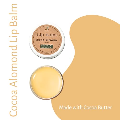Image of Cocoa Almond Lip Balm for Dry & Chapped Lips | With Jojoba and Almond Oil | Deeply Moisturizing Lip Care, Repairs Cracked & Flaky Lips | All Natural, Handmade, Plant Based, Vegan and Chemical Free | 10 g | Pack of 1