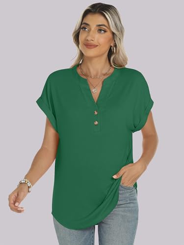 Image of ANRABESS Womens Short Sleeve Henley Tops V Neck Dressy Casual Blouses Summer Trendy Tee Shirts 2026 Vacation Fashion Clothes