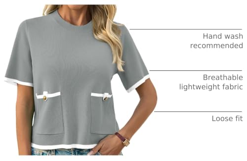 Image of Saodimallsu Women's Short Sleeve Color Block Crew Neck Sweater