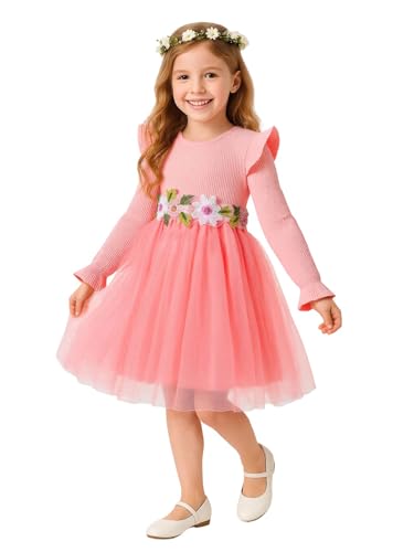 Image of HILEELANG Little Flower Girl Tulle Tutu Dress Easter Cotton Ribbed Birthday Wedding Party Princess Dresses