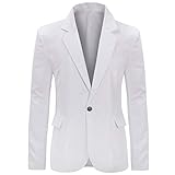 YUNCLOS Men's Slim Fit Casual 1 Button Notched Lapel Blazer Jacket White