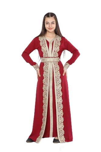 Caftan marocain fille rouge ensemble 2 pieces de fête 12-13 ans