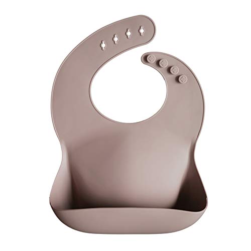Image of mushie Silicone Baby Bib | Adjustable Fit Waterproof Bibs (Warm Taupe)