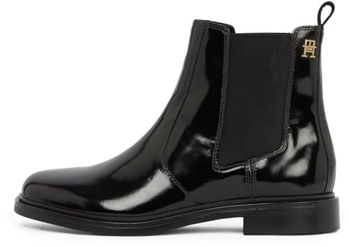 Tommy Hilfiger Botines Chelsea Mujer Abrasivato Leather brillantes, Negro (Black), 41