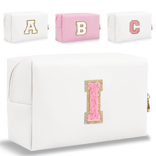 HENGNI Bolsa de maquiagem pequena personalizada com letra inicial, bolsa de cosméticos de couro PU à