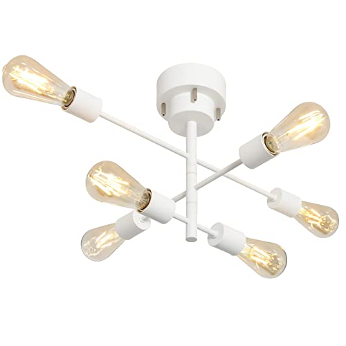 szbritelight シャンデリア シーリングライト 6灯 E26 ペンダントライト 天井照明 回転可能 スポットライト LED照明器具 【電球別売】 鉄製 レトロ 北欧 おしゃれ ダイニング LED電球対応 工事不要 (白)