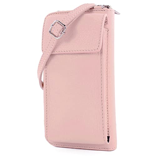 modamoda de - P06 - ital Sac à bandoulière pour femme en cuir, Rose beige clair, Small