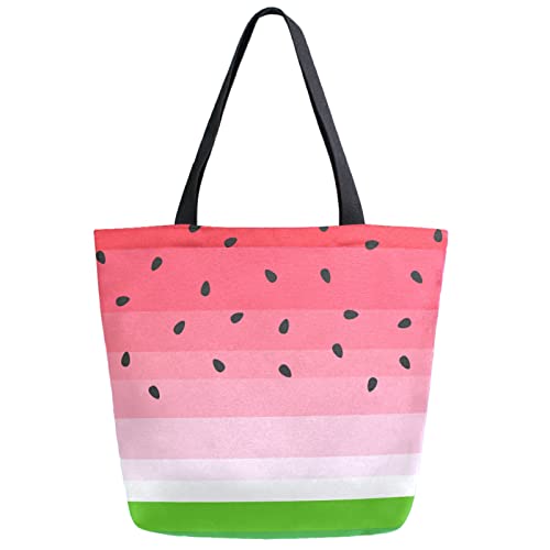 Summer Cut Watermelon Large Canvas Shoulder Handle Tote Good Storage Bags for School Gym Weekender Beach Travel Reusable Grocery