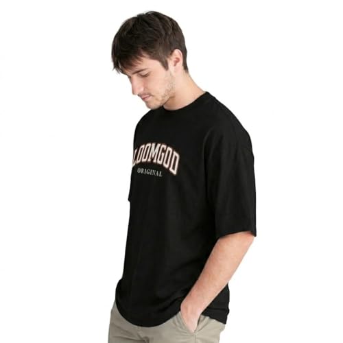Image of Original Heavyweight Oversized T-Shirt for Men - 240 GSM Cotton, Boxy Fit Drop Shoulder Streetwear Tee, Varsity Graphic Crew Neck