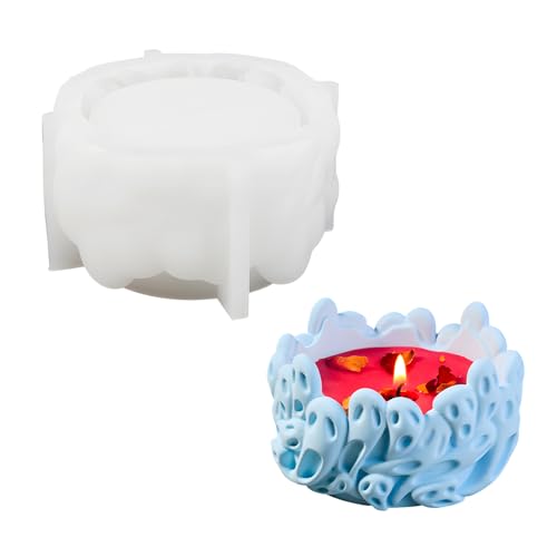 Ghost Candle Holder Mold Tealight Candlestick Holder Skull Resin Slicone Mold Crafts for Party Halloween Home Bar Decoration