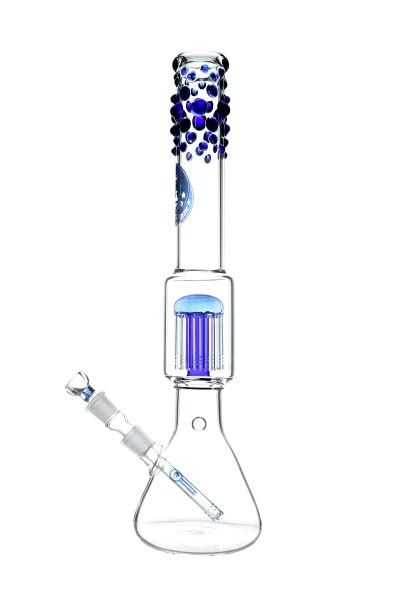 Heisenberg Beaker Bubble 12-Arm Perc Blue Glasbong Höhe 48,5cm Percolator Bong 18.8er Schliff mit Kickloch ohne Eisfach