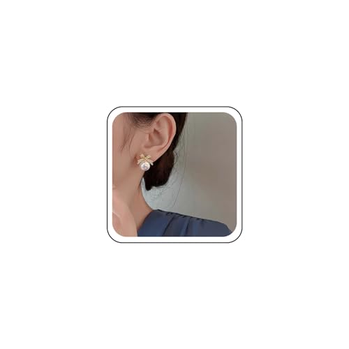 Wendalern Boucles D'oreilles Noeud Perle Or Cz Boucles D'oreilles Noeud Papillon Strass Boucles D'oreilles Perle Faux Noeud Boucles D'oreilles De Mariage...