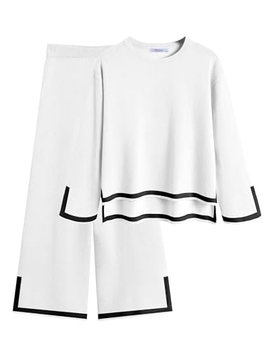 Image of Arshiner Girl's 2 Piece Outfits Long Sleeve Knit Pullover Sweater Tops Wide Leg Pants Casual Fall Sets Tracksuits