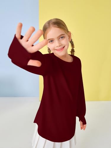 Girls Thumb Holes Long Sleeve Shirts Kids Crewneck Hem Loose Tunic Tops 5-14 Years2