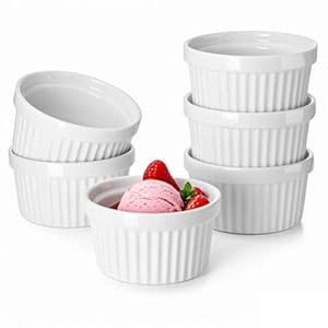 6Pcs 8 oz Ramekins Set, Creme Brulee Ramekins Oven Safe, Porcelain Ramiken Set, Souffle, Custard Cups for Baking and Ice Cream Bowl(White)