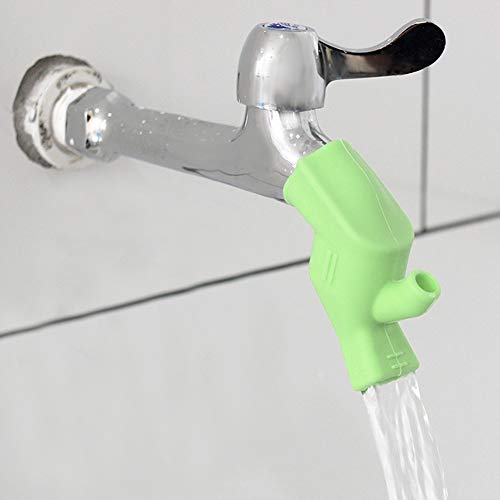 Image of Silicone Faucet Extender, Bathroom & Kitchen Sink Faucet Extender Dual Spout Hand Wash Helper with Water-Saving Design Universal Faucet Cover Easy Tool-Free Installation (Green)