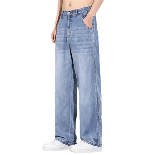 Men's Spring Summer Thin Denim Jeans Loose Fit Straight Leg Vintage Style Casual Long Trousers - Main Image