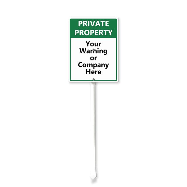 Horienteeon Private Property - Custom Yard Sign with Stake, Add Warning & Company Name(Green-White), Sturdy Aluminum Sign Rust Free, Statement Plaque for Outdoor Yard Lawn Use 17.5×22cm
