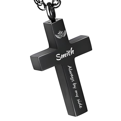 Personalized Cross Urn Necklaces for Ashes, Custom Name Stainless Steel Cremation Keepsake Jewelry Holder Memorial Pendant Necklace for Men and Women