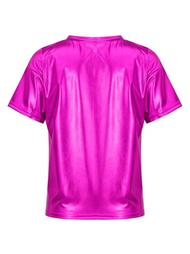 Jugaoge Kids Girls Shiny Metallic Short Sleeve T-Shirts Dance Tops Jazz Hip Hop Street Dancing Party Outfits2